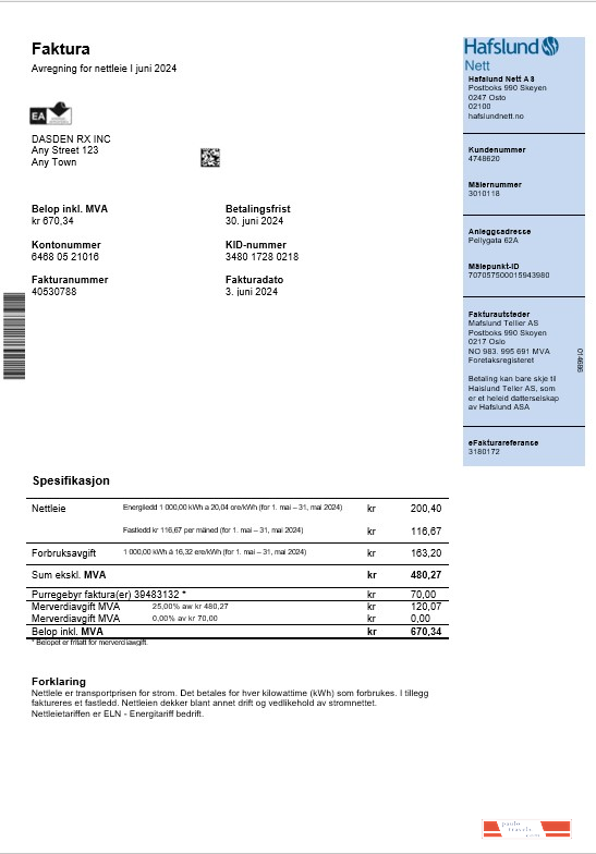 Norway Hafslund business utility bill Word and PDF template PSD template